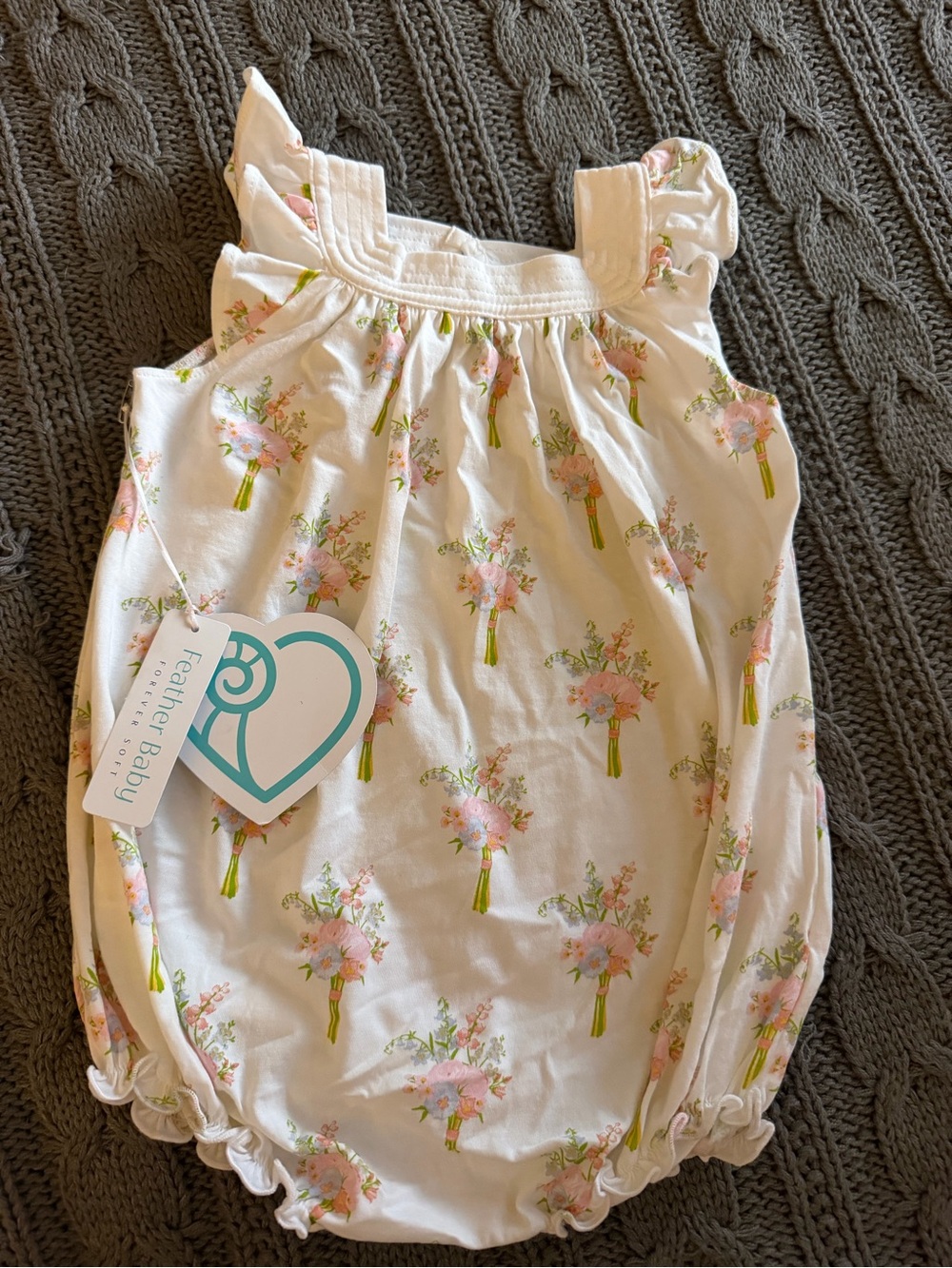 Feather Baby Floral Bubble Romper in White and Pink